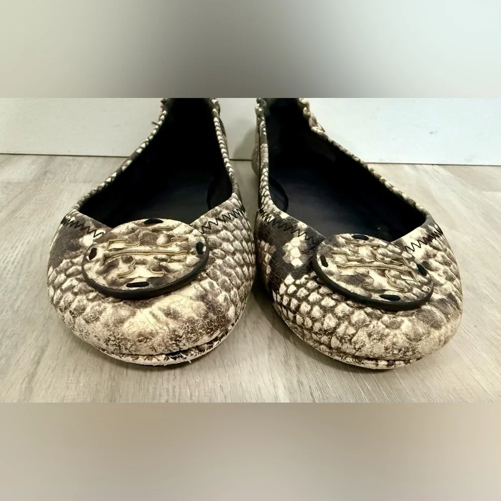 Tory Burch Women's RARE Minnie‎ Snakeskin-Embossed Leather Ballet Flats Size 7.5